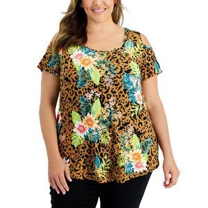 JM Collection Plus Size Tropical Wilderness Top